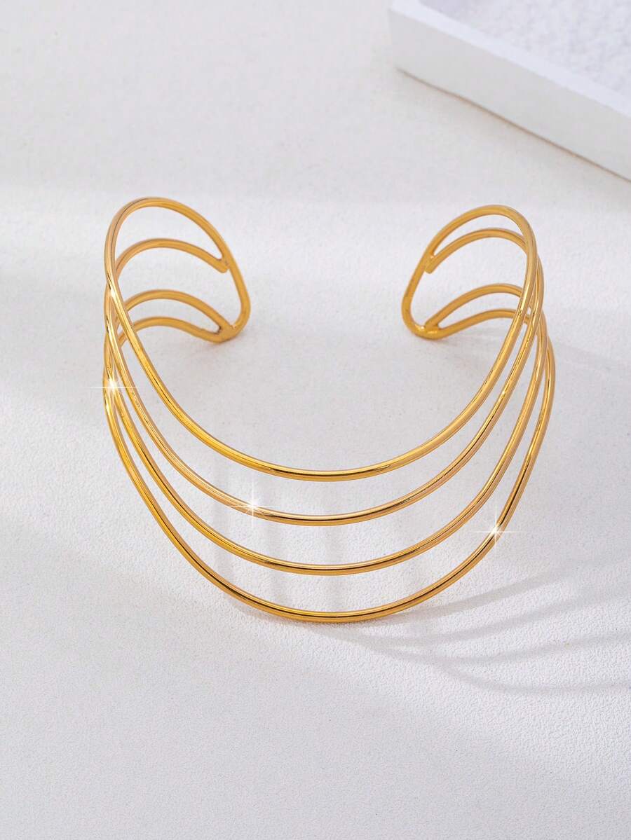 1pc Minimalist Line Gold Women's Arm Cuff, Adjustable, Suitable For Vacation, Daily Wear And Outings - Golden Yellow - View 1