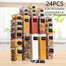 24 Pack Airtight Food Storage Containers With Lids For Kitchen Pantry Organization And Storage, Plastic Canister Set For Cereal, Pasta, Flour & Sugar, Labels & Marker - View 11