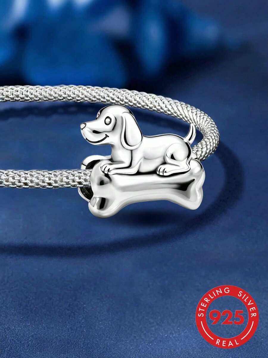 1pc 925 Sterling Silver Dog Bone Bead, Suitable For Women Bracelet/Bangle DIY Jewelry Making, Daily Decoration - Dog Bone - View 1