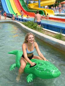 Inflatable Crocodile Ride-On Float; Inflatable Crocodile Water Amusement Facility; Inflatable Crocodile Swimming Pool Float; PVC Inflatable Crocodile Surfboard Float; PVC Inflatable Shark Surfboard Float; Suitable For Adult Family Entertainment; Outdoor Leisure; Summer Party; Beach; Lake; Water; Swimming Pool Float; Fun Summer Water Entertainment; Suitable For Pool Party; Vacation; Summer; Swimming Pool Float - Multicolor - View 6