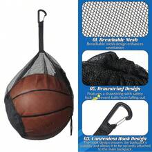 Tas Jaring Bola Olahraga dengan Pengait, Tas Jaring Serut Portabel untuk Bola Basket, Tas Penyimpanan Bola Olahraga Luar Ruangan dengan Pengait dan Kantong Resleting, Tas Ringan untuk Bola Basket, Sepak Bola, Bola Voli, Rugby - MultiWarna - View 3