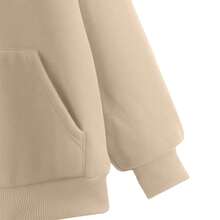 Men's Plain Fleece Hoodie With Kangaroo Pocket - Dark Beige - View 5