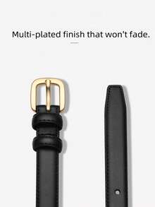 1pc Solid Color Casual Vintage Elegant PU (Polyurethane) Versatile Belt, Suitable For Matching Sweaters, Jeans And Coats, All Seasons - Black - View 2