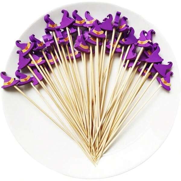 Halloween Toothpicks, Cake Decor, Suitable For Appetizers, Cocktail Decoration, Pumpkin, Spider Hat, Ghost Letter Shapes, Bamboo Appetizer Toothpicks, Also For Cake Food Decoration