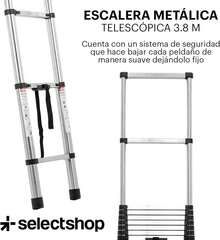 Escalera telescópica recta de aluminio, 3,8 metros de altura con 10 peldaños, capacidad de carga de 150 kg, diseño retráctil y plegable, compacta y portátil, con sistema de bloqueo de escalones. - Normal - Ver 5