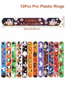 12pcs Halloween Snap Plastic Bracelets, Halloween Decoration Snap Rings, Plastic Decorative Rings, Trick Or Treat Party Supplies, Halloween Party Decor, Spooky Halloween Setup, Halloween Gifts, Horror Atmosphere Decoration - Halloween Mix - View 6
