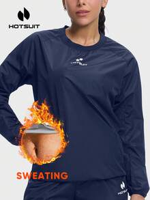 HOTSUIT 女款桑拿出汗運動上衣，健身運動上衣，適合健身與訓練，僅上衣 - 藍色 - 查看 3