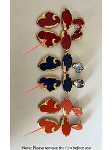 1 Pair Vintage Luxury Gold-Plated Alloy Red Enamel Three-Layer Asymmetrical Textured Dangle Earrings, Suitable For Women's Evening And Daily Wear - Red - View 10