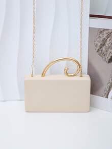 Women's Evening Clutch Bag, Rectangular Hard Shell Clutch, Spiral Curved Gold Top Handle, Detachable Crossbody Chain, Suitable For Dinner Date Cocktail Party Wedding - White - View 7