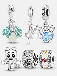 1 pieza Colgante de la serie de animales lindos de plata de ley 925, adecuado para joyería de mujer y manualidades de pulsera - Plateado - Ver 11