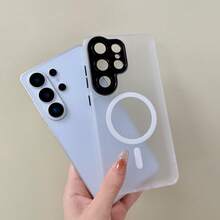 適用於 Galaxy S26Ultra S25Ultra S24Ultra S23Ultra A56 A16 A17 A36 A26 A16 A37 A57 S24 S23FE Plus A55 A35 A54 A15 S25 S24 S23 及其他機型的頂級磨砂親膚手機殼，全方位相機保護、內建鏡頭膜、柔軟觸感、防指紋、支援無線充電與防震設計 - 白色 - 查看 3