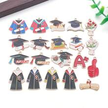 12/20/24pcs Graduation Enamel Charms Bachelor Gown Cap Diploma Flower ...