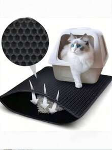 Tappetino anti-schizzi a doppio strato in EVA per lettiera per gatti, design a nido d'ape a doppio strato, tappetino di pulizia per animali domestici impermeabile e anti-urina, tappetino per la raccolta della lettiera per gatti, accessori per gatti, adesivo antiscivolo venduto separatamente, si prega di misurare accuratamente le dimensioni della lettiera per gatti prima, quindi fare riferimento alla tabella delle taglie per l'acquisto - nero - Visualizzare 3