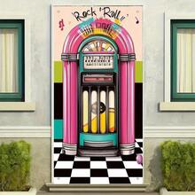 2D Flat, 2D Jukebox Door - Vintage Style, Suitable Birthday, Housewarming, Anniversary Party Decorations, Jukebox-Themed Retro Design Decoration, No Electricity Required, Suitable Various Celebrations, 2D Flat - B - View 1