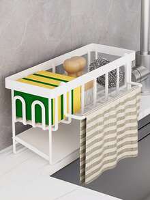 Kitchen Sink Caddy,Space Saving Countertop Sink Storage Organizer, Multi-Scene Usable For Kitchen Sink Counter,Separated Storage Zones To Classify Cleaning Gadgets,Towel Bar Design For Hanging Hand Towels,Easy-To-Remove Drip Tray For Quick Cleaning - Multicolor - View 13