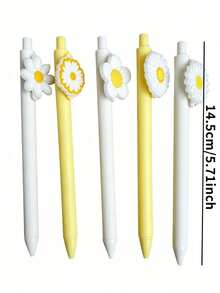1pc/5pcs INS Style 3D Daisy Clickable Neutral Ink Pen, Cream Yellow & Cream White Matte Barrel Press Signature Pen, Fresh Sunflower Floral Decor Pen, Stationery Gift For Girls, Students, Journaling, Office, Suitable For Office, Study, Writing, Fun Gift - Sunflower - View 4