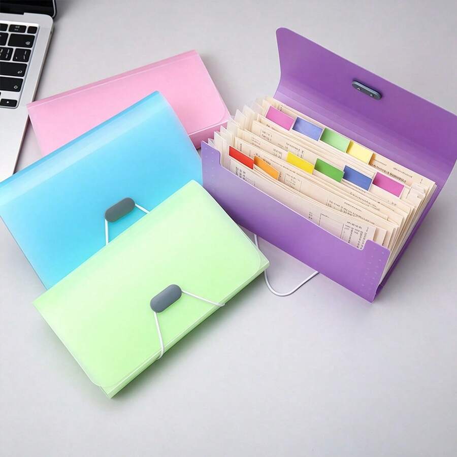 1pc Candy Color A6 Mini 13-Slot Accordion Folder Multi-Layer Document Organizer File Holder - A - View 1