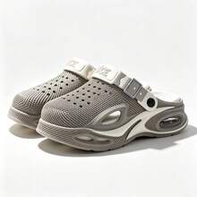 Men's Summer Outdoor Height-Increasing Perforated Sandals, Thick Sole Breathable Closed-Toe Slippers, Comfortable For Long Standing - Coffee White - View 1