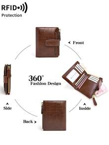 MIYIN Fashion Retro Crocodile Pattern Small Wallet Women Men RFID Blocking Bifold Compact Card Holder Wallet With Zipper Coin Pocket Detachable ID Window - Coffee Brown - View 5