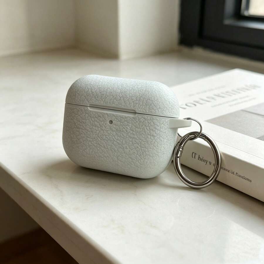 適用於 Apple 藍牙耳機的高級保護套-時尚簡約純色耐用矽膠保護套,附鑰匙圈 - 岩石 - 查看 1