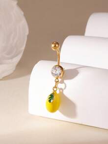 1pc Niche Luxury High-End Zirconia Cherry Belly Button Ring Pendant Navel Piercing Jewelry - Multicolor - View 1