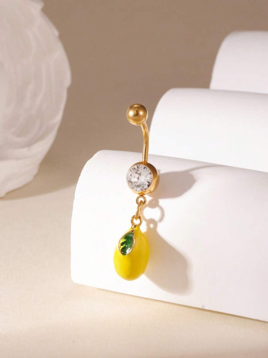 1pc Niche Luxury High-End Zirconia Cherry Belly Button Ring Pendant Navel Piercing Jewelry - Multicolor - View 1