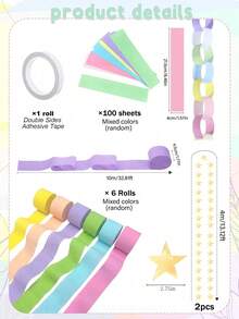 Macaron Color Birthday Party Decoration Set - 197ft Crepe Paper Tassel & 100pcs Paper Chain - 20ft Double-Sided Gold Star Hanging Backdrop, Suitable For Birthday, Wedding, Macaron Theme Party Decoration And DIY Crafts - Macarons - View 4