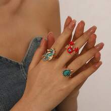 1pc Ocean-Themed 3 PiecesRing Set, Exquisite Enamel Craftsmanship, Cute Crab, Seahorse, Turtle Designs, Playful And Youthful, Adjustable Band, Niche Personalized Accessory - Multicolor - View 6