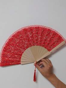 1pc Vintage Spanish Wedding Fan - Elegant Floral Lace Decoration, Natural Wooden Folding Hand Fan Suitable For Bridal Party, Wedding Decor - Elegant Tabletop Centerpiece Or Wedding Gift - Durable And Lightweight, Bridal Party Accessory, Exquisite Craftsmanship - View 17