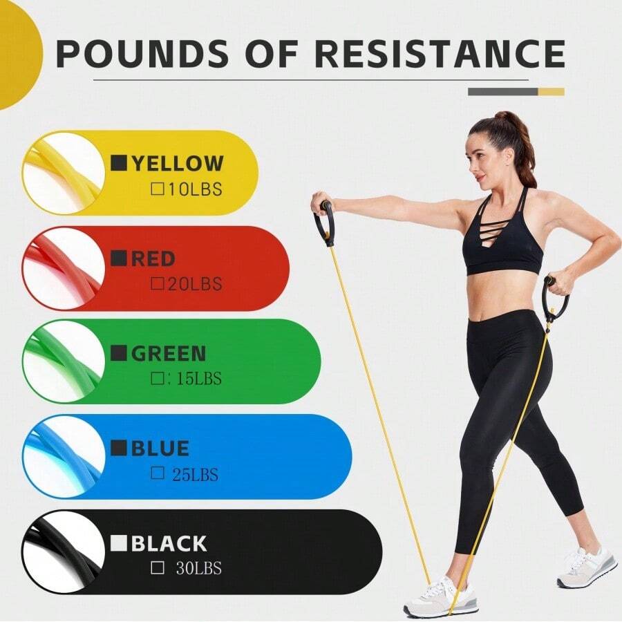 5-Level Resistance Band With Handles, Yoga Resistance Rope, Elastic Fitness Workout Band, Suitable For Home Exercise And Strength Training - Multicolor - View 1