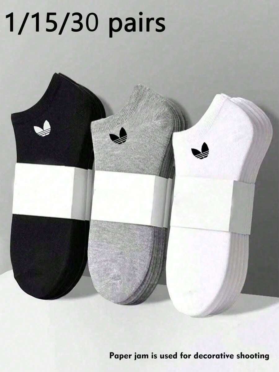 1/15/30 Pairs Unisex Patterned Solid Color Minimalist Breathable Invisible Socks, Short Socks, Sports Socks, Versatile Socks, Couple Style, Suitable For Daily Or Outdoor Casual Wear - Multicolor - View 1