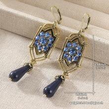 Vintage Palace Hollow Blue Zirconia Flower Art Drop Earrings, Women's Christmas Holiday Gift - Gold - View 2