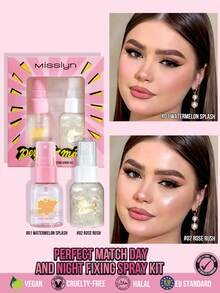 MISSLYN 1Pc Perfect Match Day & Night Fixing Spray Kit, Matte & Glow Setting Spray Duo, Ultra Fine Mist, Lightweight Formula, Face Makeup Setting Mist, Y2K/Travel/Daily, Long-Lasting/Soft Glam/Natural Glow, Setting Spray, Halloween Makeup - #Set 1 - View 2