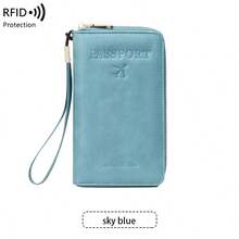 CHARM INFINITE 新款 RFID 防盜拉鍊文件包 多功能旅行護照收納錢包 男女皆適用 - 淺藍色 - 查看 5