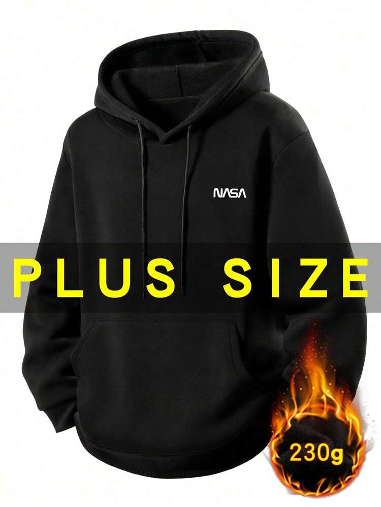 Autumn/Winter Men's Plus Size Thick Fleece Lined Hooded Sweatshirt, Loose Fit, BF Style Slouchy Ins Style Warm Outerwear Top Sports - Black - View 10