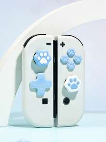 GeekShare Cute Cat Paw D-Pad And Silicone Joystick Cap Set, ABXY Button Covers Compatible With Switch/OLED, Not Compatible With Switch Lite, Not Compatible With Protective Cases - Blue and White - View 2