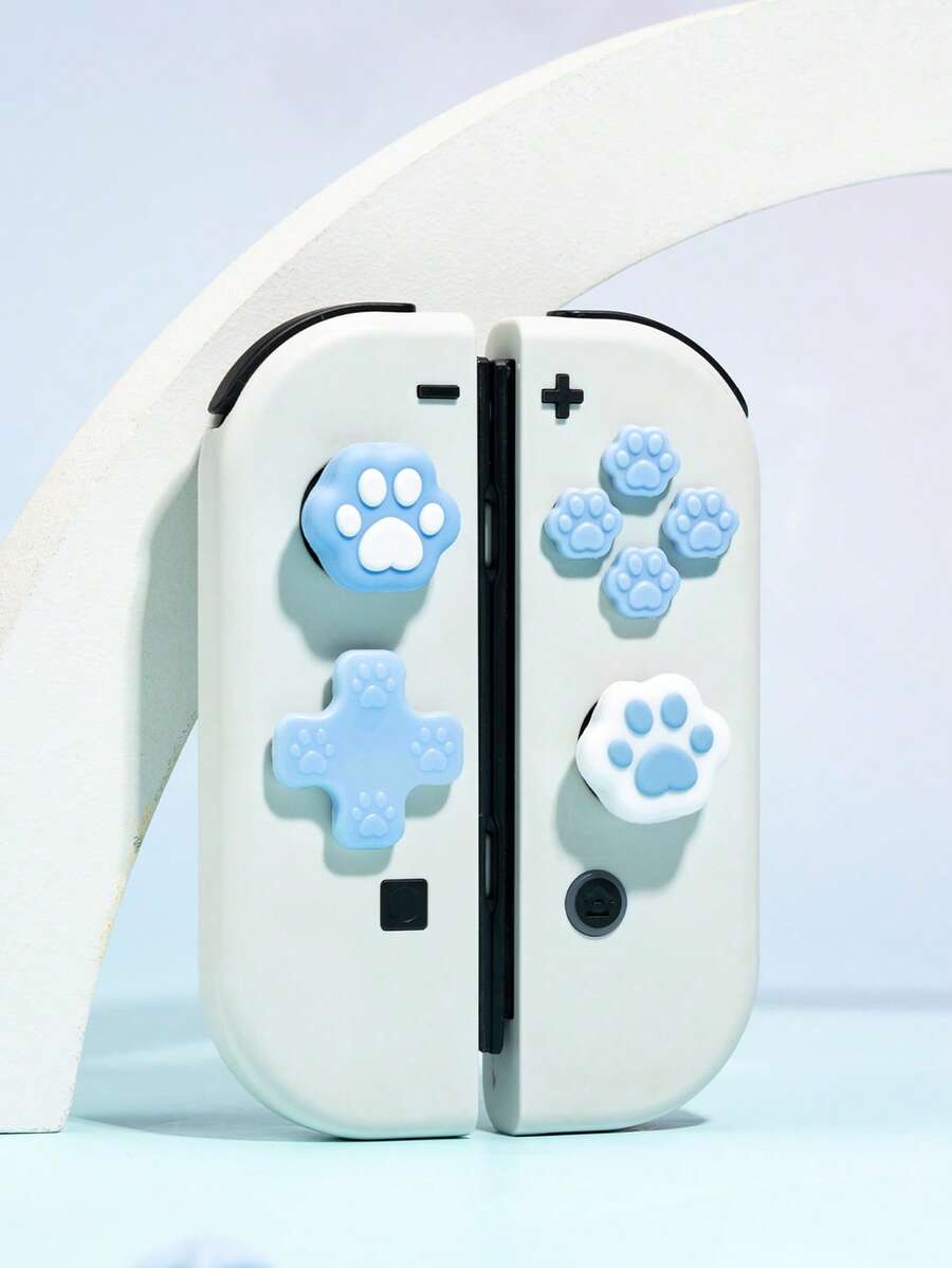 GeekShare Cute Cat Paw D-Pad And Silicone Joystick Cap Set, ABXY Button Covers Compatible With Switch/OLED, Not Compatible With Switch Lite, Not Compatible With Protective Cases