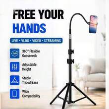 Tripod Lantai 160cm yang Dapat Diatur Ketinggiannya untuk Ponsel, Dilengkapi Leher Angsa Fleksibel, Rotasi 360°, Tinggi Dapat Diatur, Tripod Stabil untuk Live Streaming, Vlogging, Perekaman Video, Video Memasak, Selfie, Kompatibel dengan Ponsel Pintar 2,48 - 3,54 Inci - View 2
