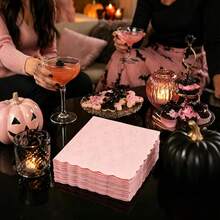20/40/60pcs Halloween Ghost Embossed Cocktail Napkins, Pink Scalloped Edge Disposable Beverage Napkins, Birthday Party Baby Shower Table Decor - Ghost - View 6