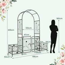 Garden Arch With Gate, Heavy Duty Metal Arbor With Planting Frame, Rustproof Trellis For Climbing Roses, Vines, Grapevines - Black - View 2
