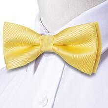 Set Dasi Kupu-Kupu Kuning Hangat Pria 5 Buah dengan Sapu Tangan Saku, Manset & Cincin, Aksesori Leher Ceria untuk Pernikahan, Prom, Pesta dan Acara Keluarga, Hadiah Kasual - Kuning - View 3