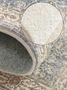 1pc Persian Floral Light Blue Distressed Living Room Rug, Suitable For Kitchen, Dining Room, Bedroom, Room Holiday Decor, Indoor/Outdoor, Office, Lobby, Non-Slip Doormat, Bathroom Rug, Hallway, Study Gaming Area Rug - Dusty Blue - View 4