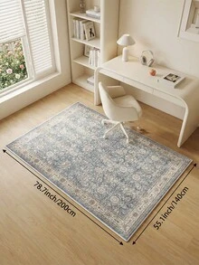 1pc Persian Floral Light Blue Distressed Living Room Rug, Suitable For Kitchen, Dining Room, Bedroom, Room Holiday Decor, Indoor/Outdoor, Office, Lobby, Non-Slip Doormat, Bathroom Rug, Hallway, Study Gaming Area Rug - Dusty Blue - View 17