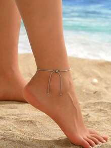 1pc S925 Sterling Silver Minimalist Plain Chain Adjustable Anklet For Women, Cold Style, Versatile For Daily Commute, Party, Low-Key, Travel, Photography, Niche Design - Chain - View 4