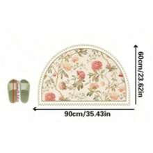 1pc Fresh Peony Flower Half-Round Doormat, Small Rug, Welcome Mat, Carpet, Fan-Shaped Rug, Outdoor Doormat, Kitchen Rug, Home Decor, Front Door Mat, Area Small Rug, Outdoor Mat, Home Decor, Area Rug, Garden Rug, Washable Carpet - Multicolor G - View 12