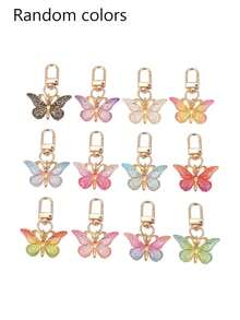 12 piezas Encanto de teléfono de mariposa acrílica de colores degradados, llavero personalizado creativo para parejas, accesorio para auriculares, regalo festivo, accesorio anti-pérdida para exteriores - Multicolor - Ver 8