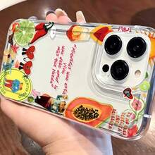1 pieza Funda de teléfono minimalista personalizada con eslogan de fruta de verano y patrón de vino, TPU transparente con airbag amortiguador, anti-caída y anti-huellas, compatible con iPhone 16/16Pro/16Plus/15/15ProMax/15Pro/11/12/13/14ProMax/11Pro/11ProMax/12Pro/12ProMax/13Pro/13ProMax/14Pro/14ProMax, carcasa blanda premium creativa 17Air - Multicolor - Ver 4