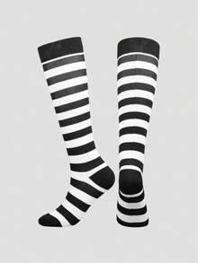 4/1 Pair Striped Minimalist Breathable Moisture-Wicking Compression Knee-High Socks For Running, Cycling, Hiking - Multicolor - View 10