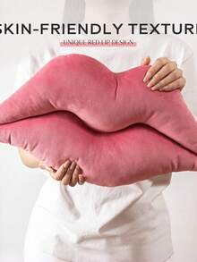 Chic Red Lip Plush Pillow - Soft & Cozy Decorative Throw For Sofa, Perfect For Home Decor, Birthdays, Valentine's Day & Anniversaries - Cute & Fashionable Pink And Red Kiss Design - Pink - View 4