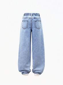 Tween Girls Y2K Casual Basic Loose Blue Jeans - Blue - View 2